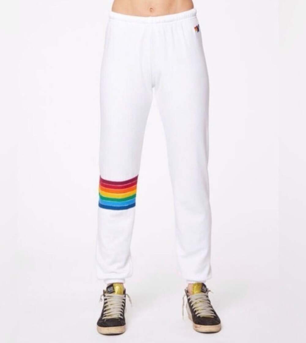 Aviator Nation Seven Stripe Rainbow Sweatpants in White Size XS